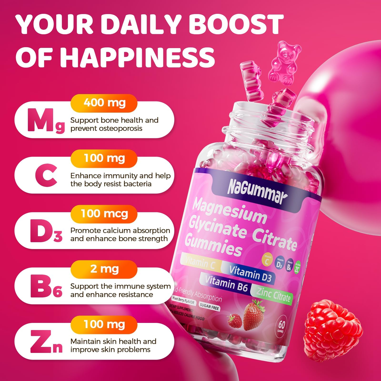 Side view of nagummar Magnesium Glycinate Gummies bottle