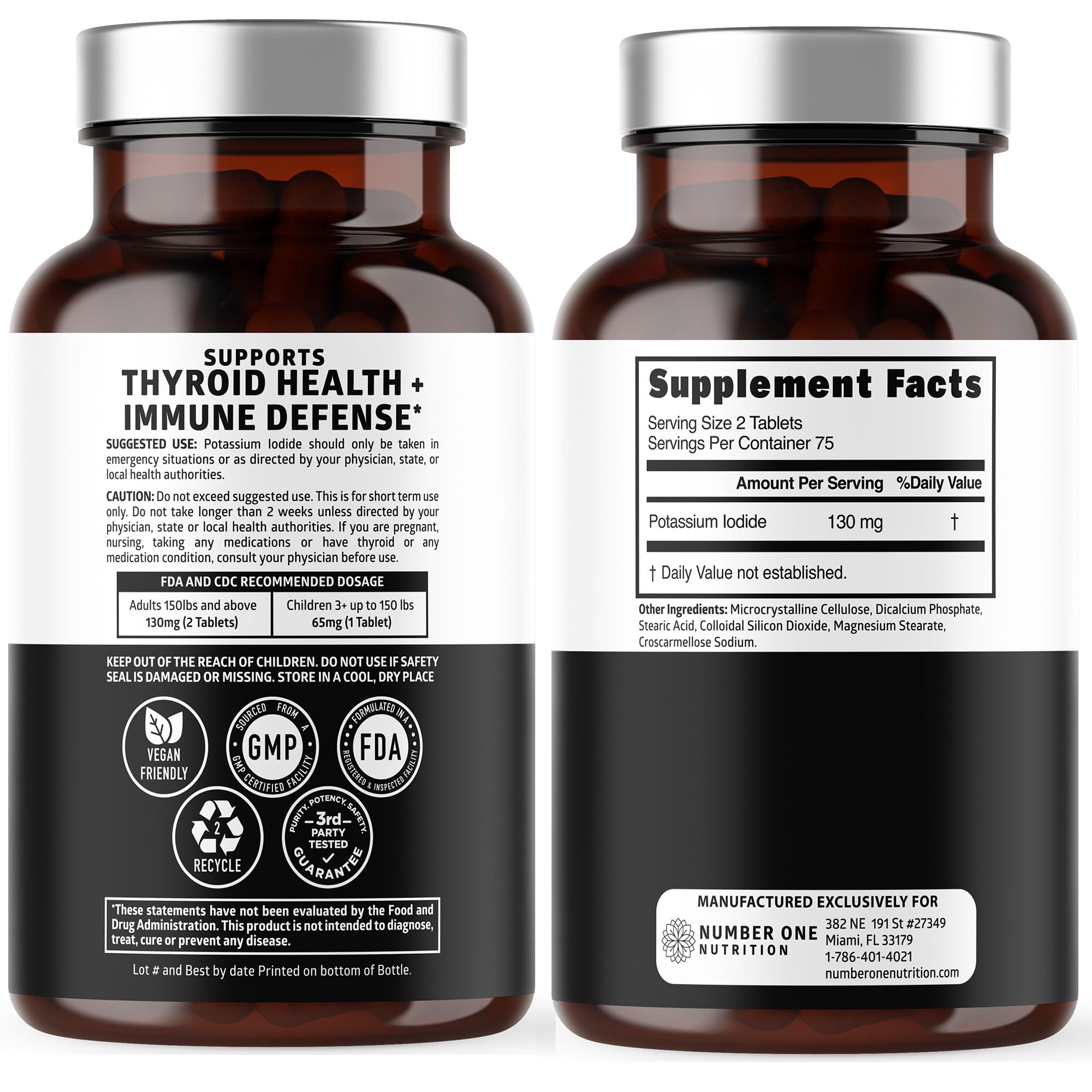 Side view of Number One Nutrition Potassium Iodide Tablets bottle