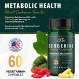 Side view of oliv Berberine Supplement bottle with nutritional information