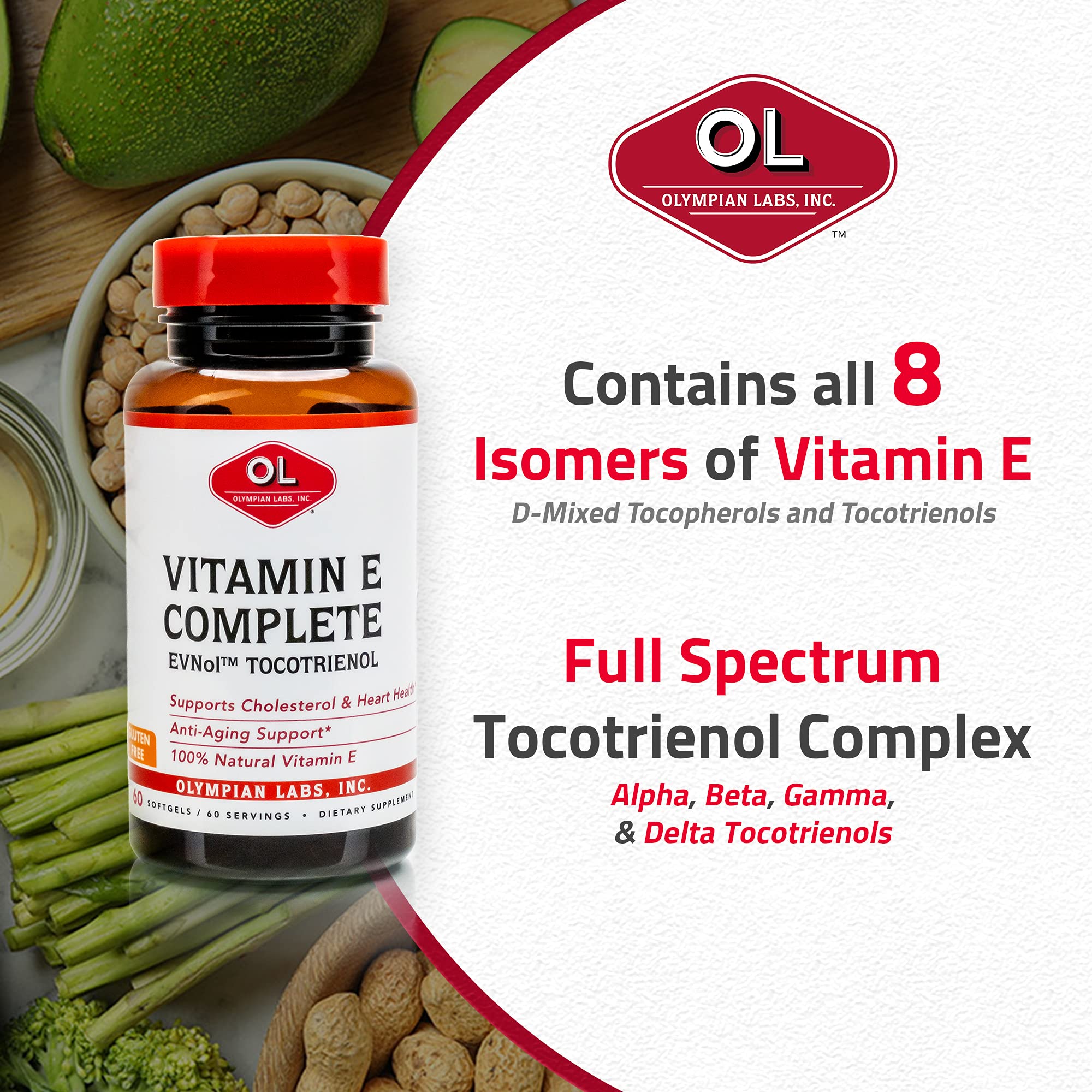 Side view of Olympian Labs Vitamin E softgels bottle