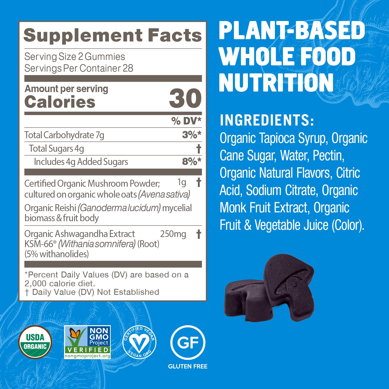 Side view of OM MUSHROOM SUPERFOOD daily wellness Gummies packaging