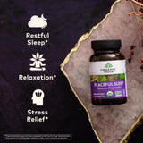 Side view of ORGANIC INDIA Peaceful Sleep Herbal Supplement bottle