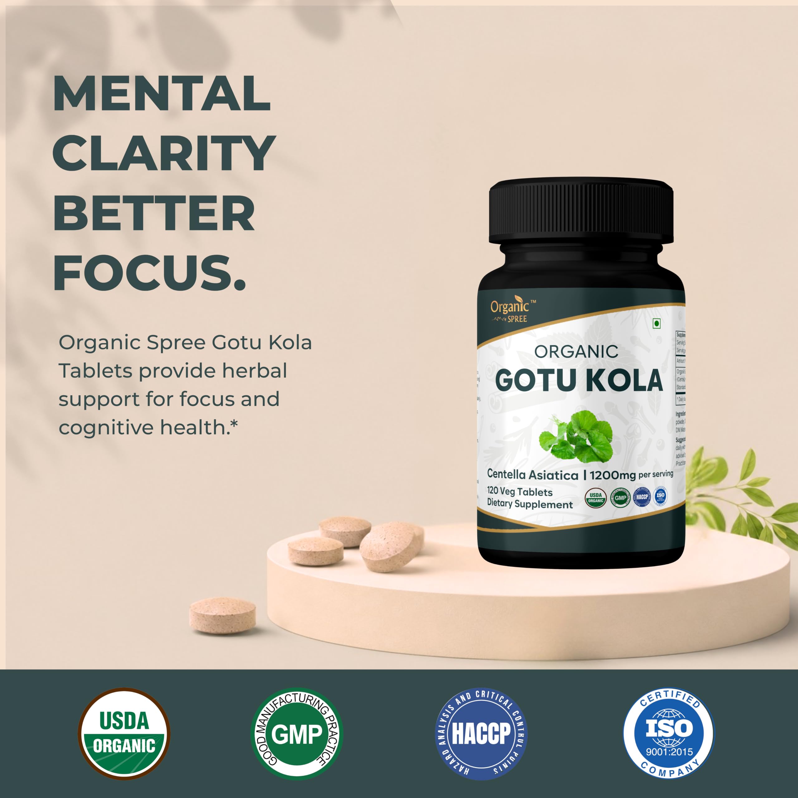 Side view of ORGANIC SPREE Gotu Kola bottle