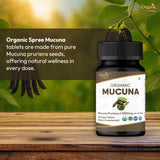 Side view of ORGANIC SPREE Mucuna Pruriens Tablets showing ingredient list