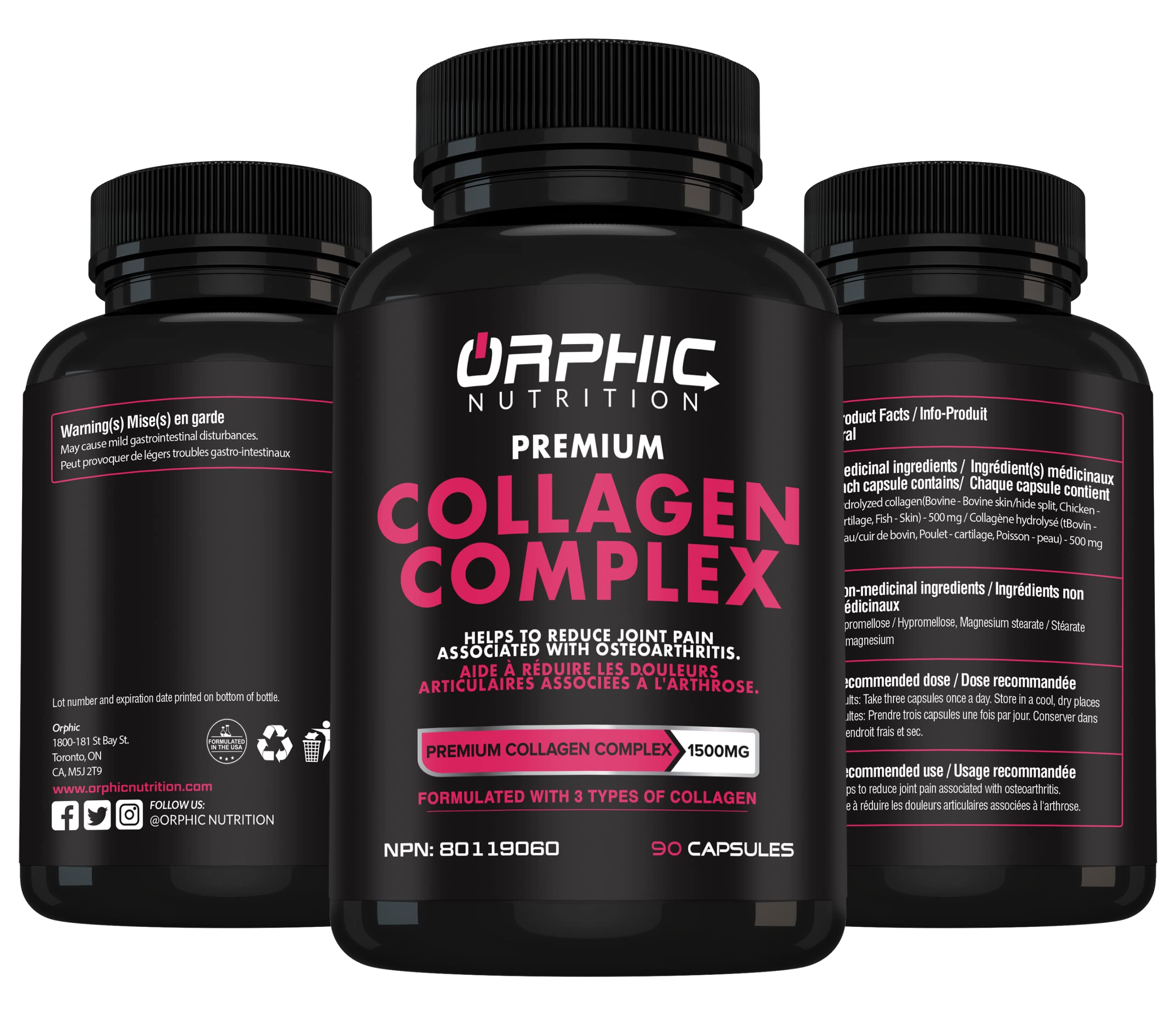 Side view of ORPHIC NUTRITION Collagen Capsules bottle