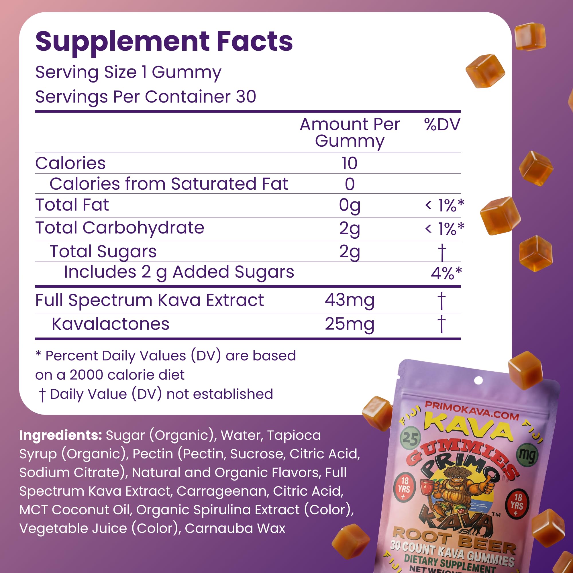 Side view of PRIMO KAVA Kava Kava Gummies packaging