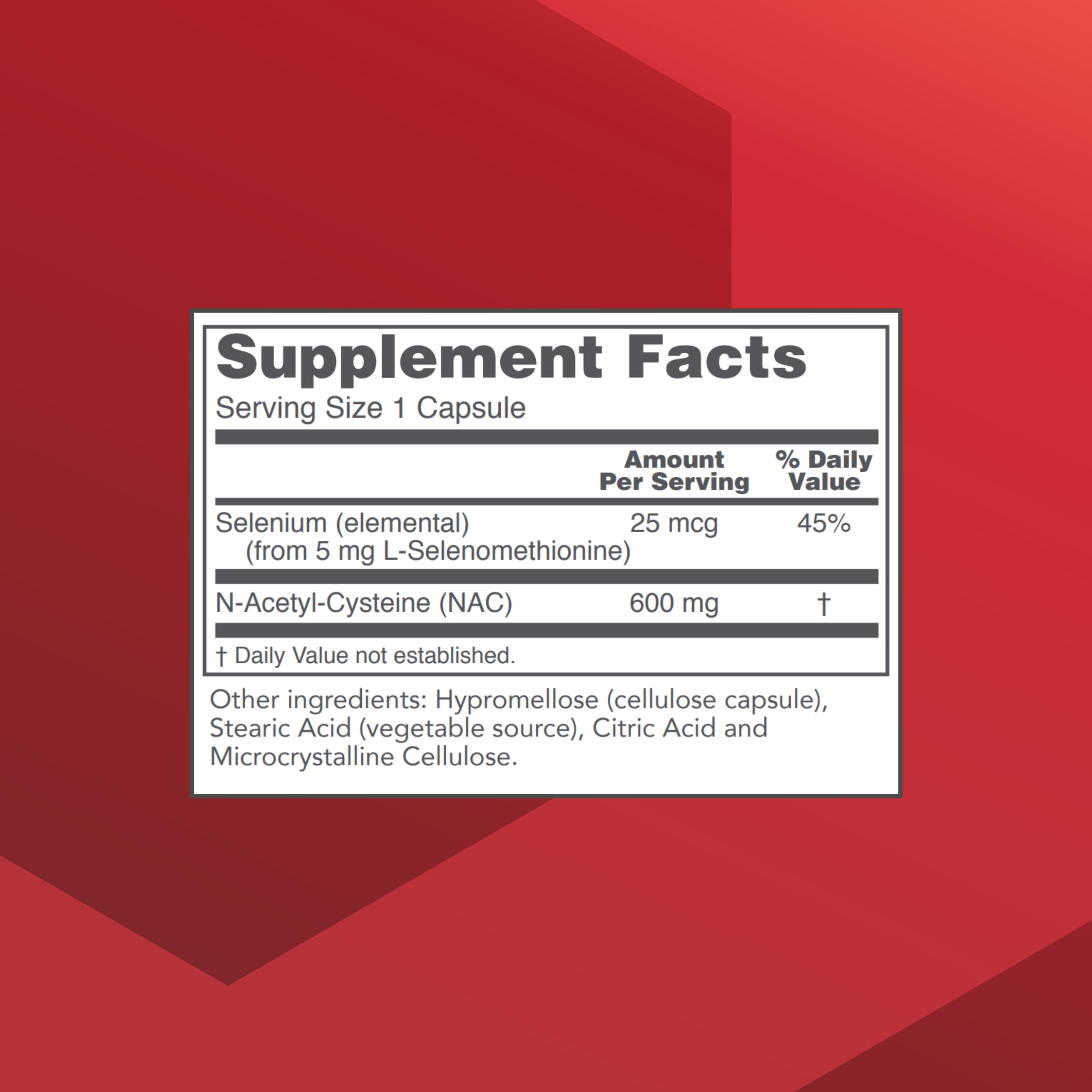 Side view of PROTOCOL FOR LIFE BALANCE N-Acetyl-Cysteine 600mg supplement bottle