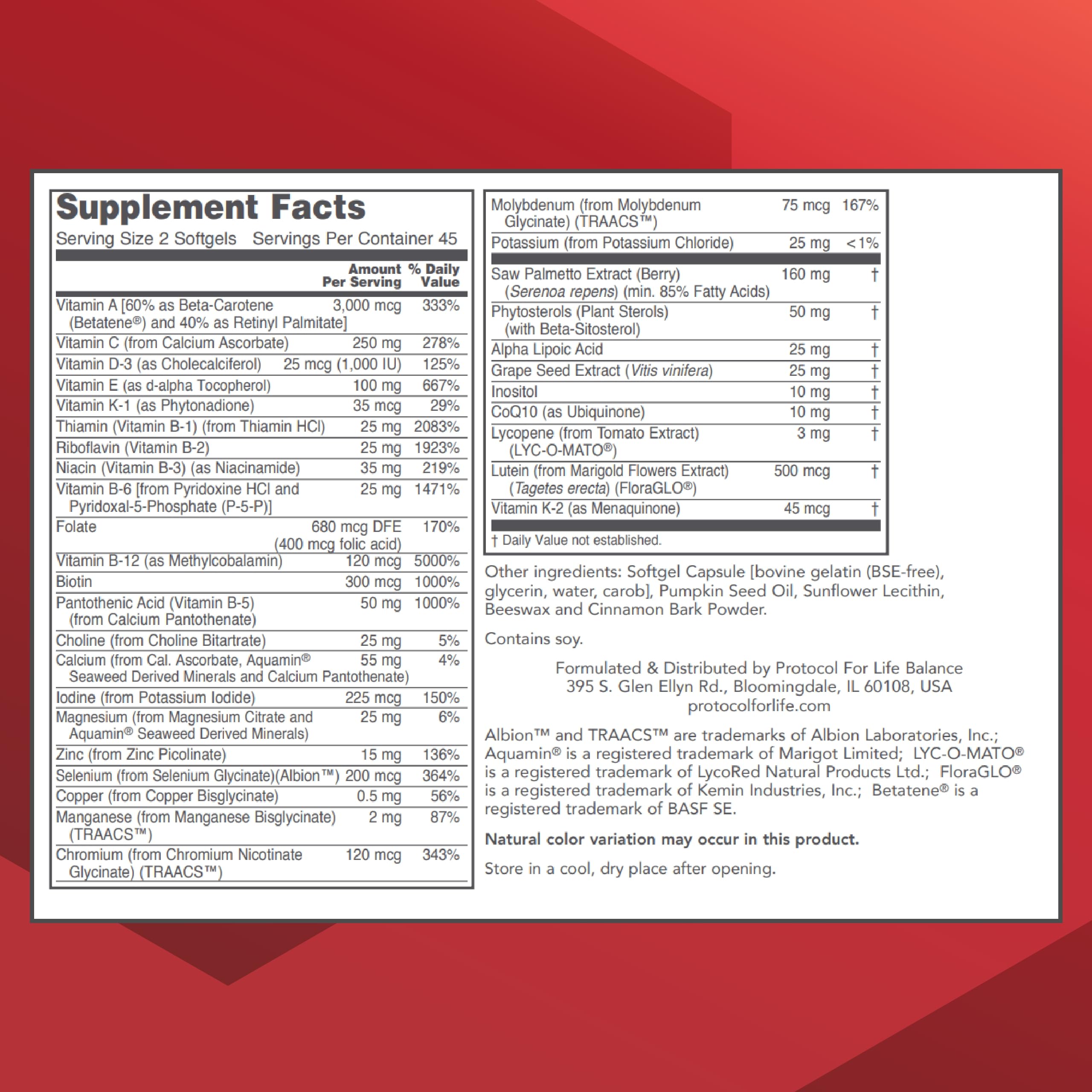 Side view of PROTOCOL FOR LIFE BALANCE Saw Palmetto supplement bottle