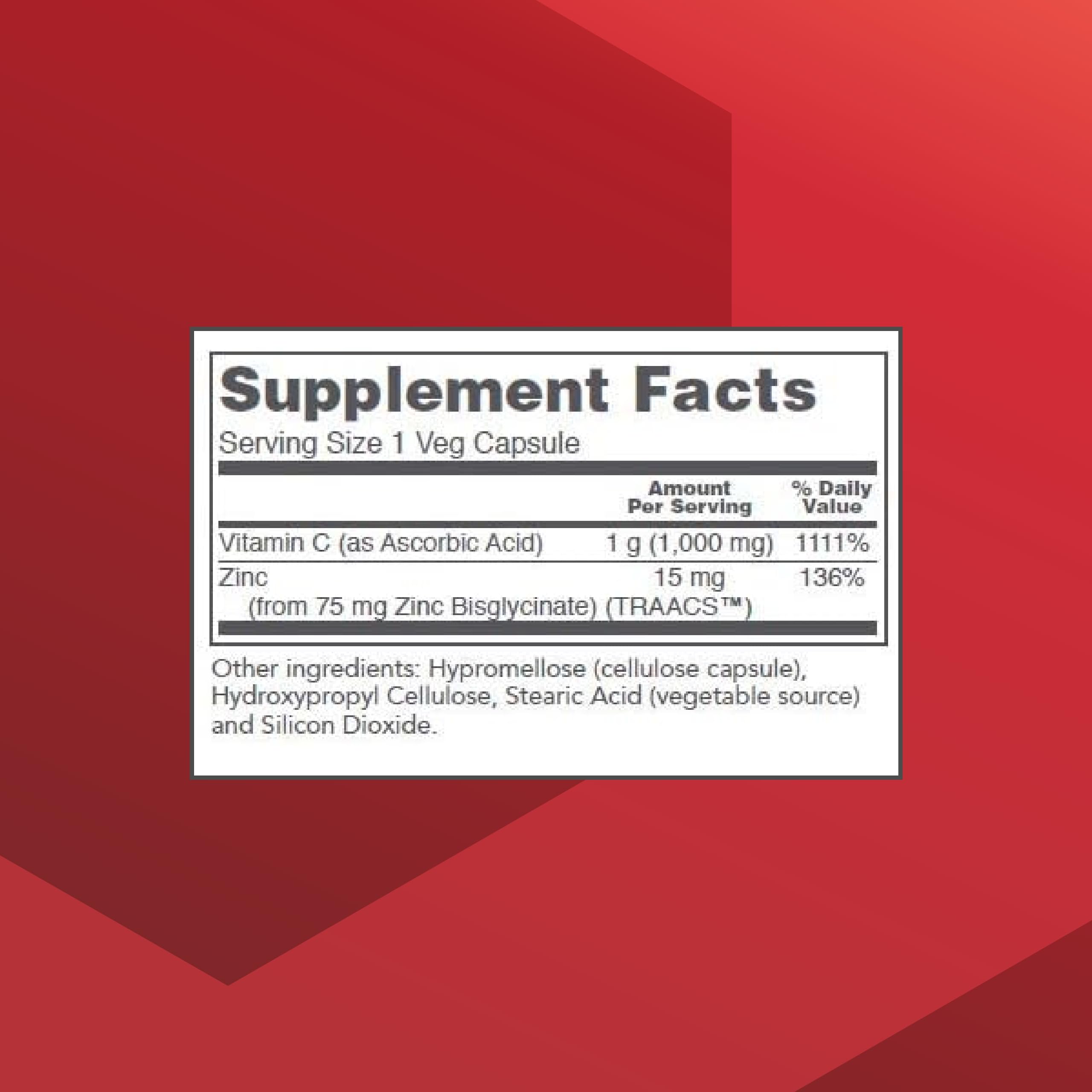 Side view of PROTOCOL FOR LIFE BALANCE Vitamin C & Zinc Supplement bottle