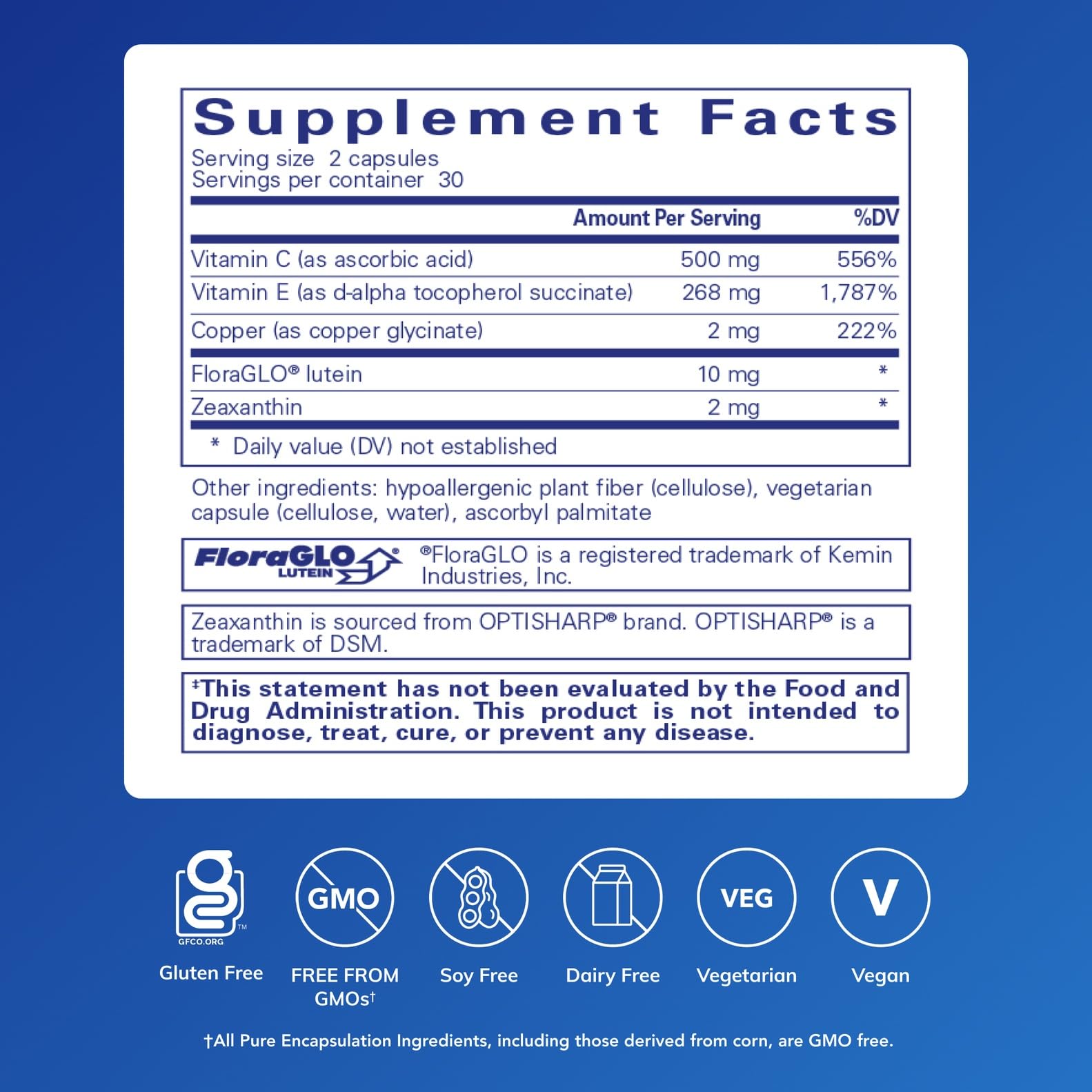 Side view of Pure Encapsulations EyeProtect Basics bottle