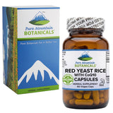 Side view of Pure Mountain Botanicals Red Yeast Rice 600mg capsules