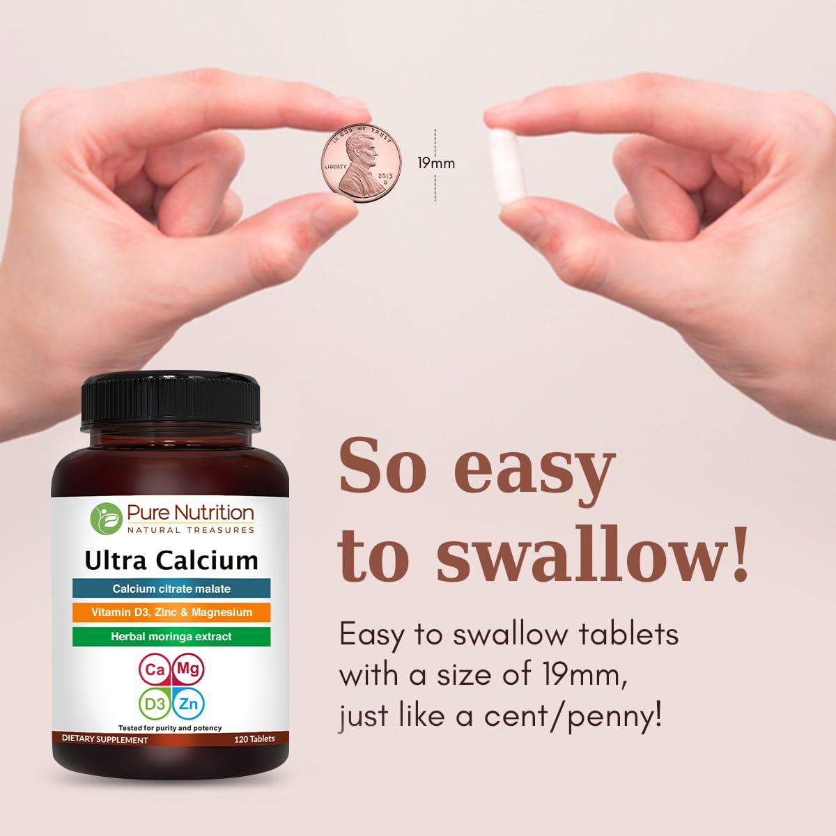 Side view of PURE NUTRITION Ultra Calcium Citrate 1250 mg bottle