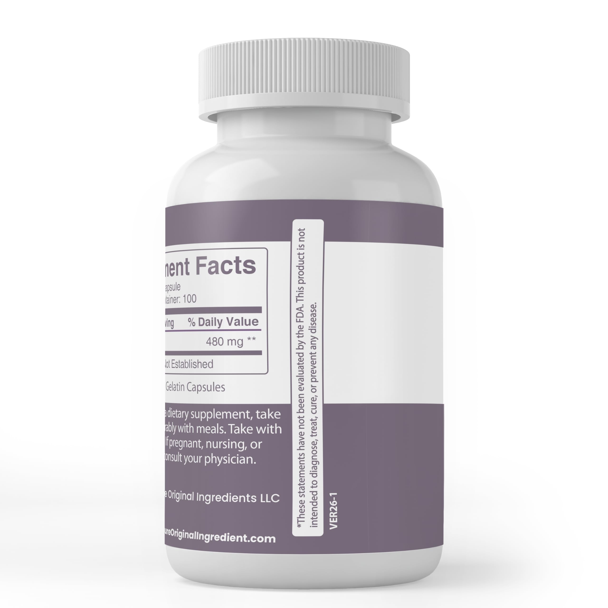Side view of PURE ORIGINAL INGREDIENTS Black Cohosh Root Capsules bottle