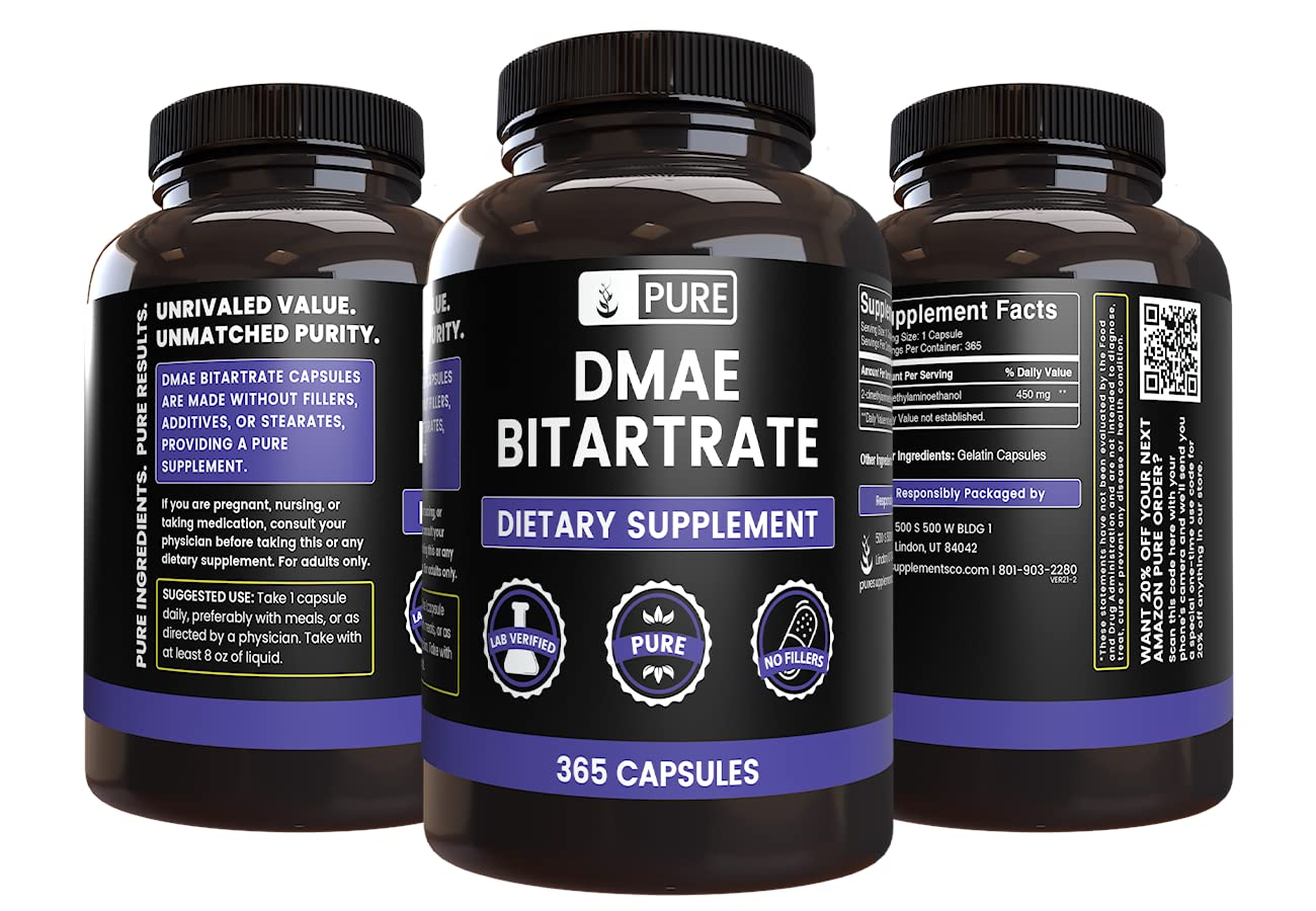 Side view of PURE ORIGINAL INGREDIENTS DMAE Bitartrate Capsules