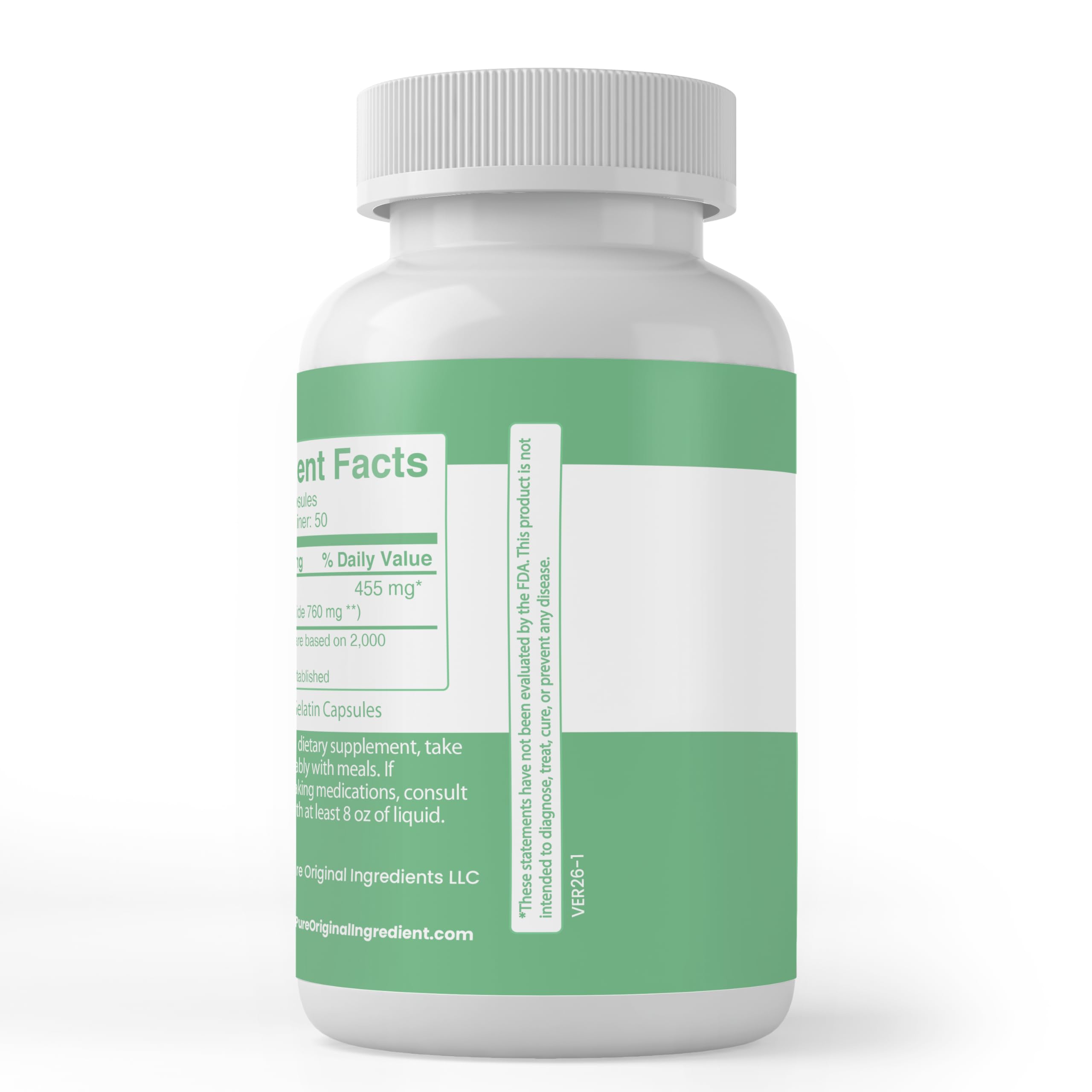 Side view of PURE ORIGINAL INGREDIENTS Magnesium Oxide Capsules