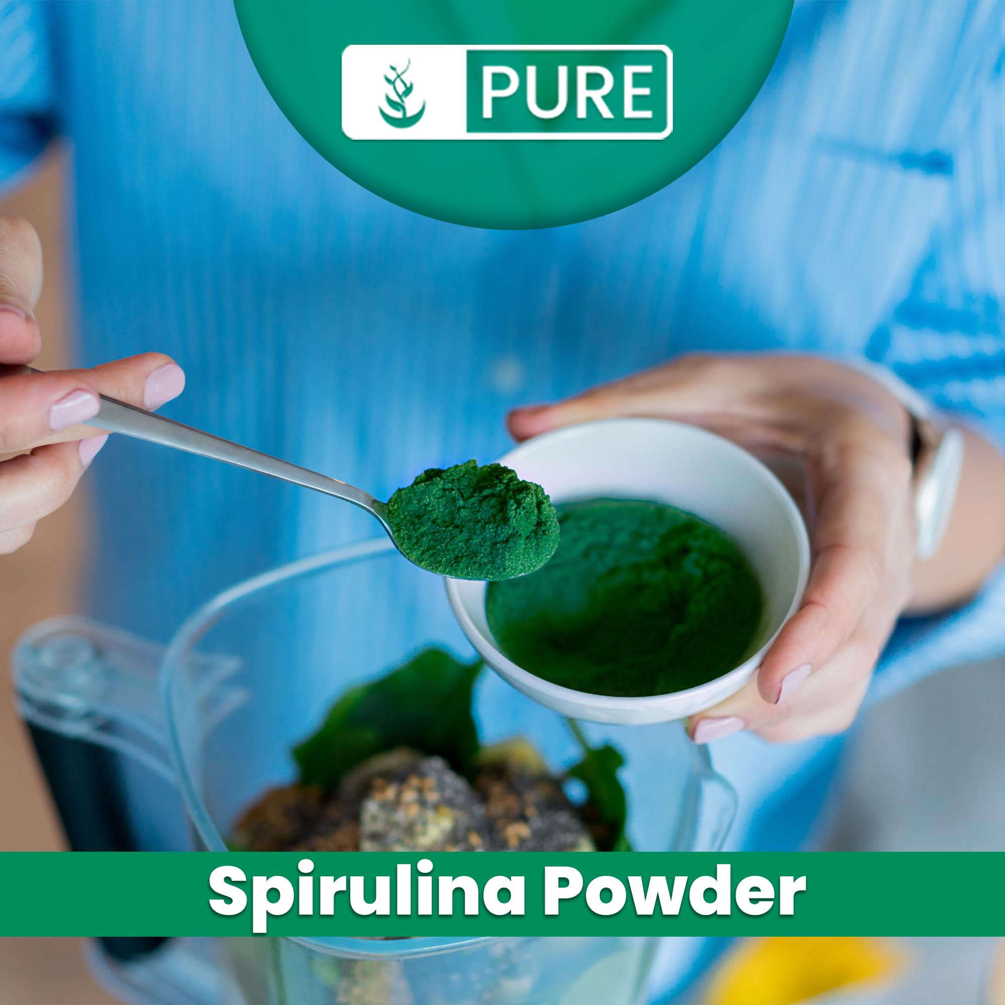 Side view of PURE ORIGINAL INGREDIENTS Spirulina Powder 240g packaging