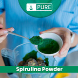 Side view of PURE ORIGINAL INGREDIENTS Spirulina Powder 240g packaging