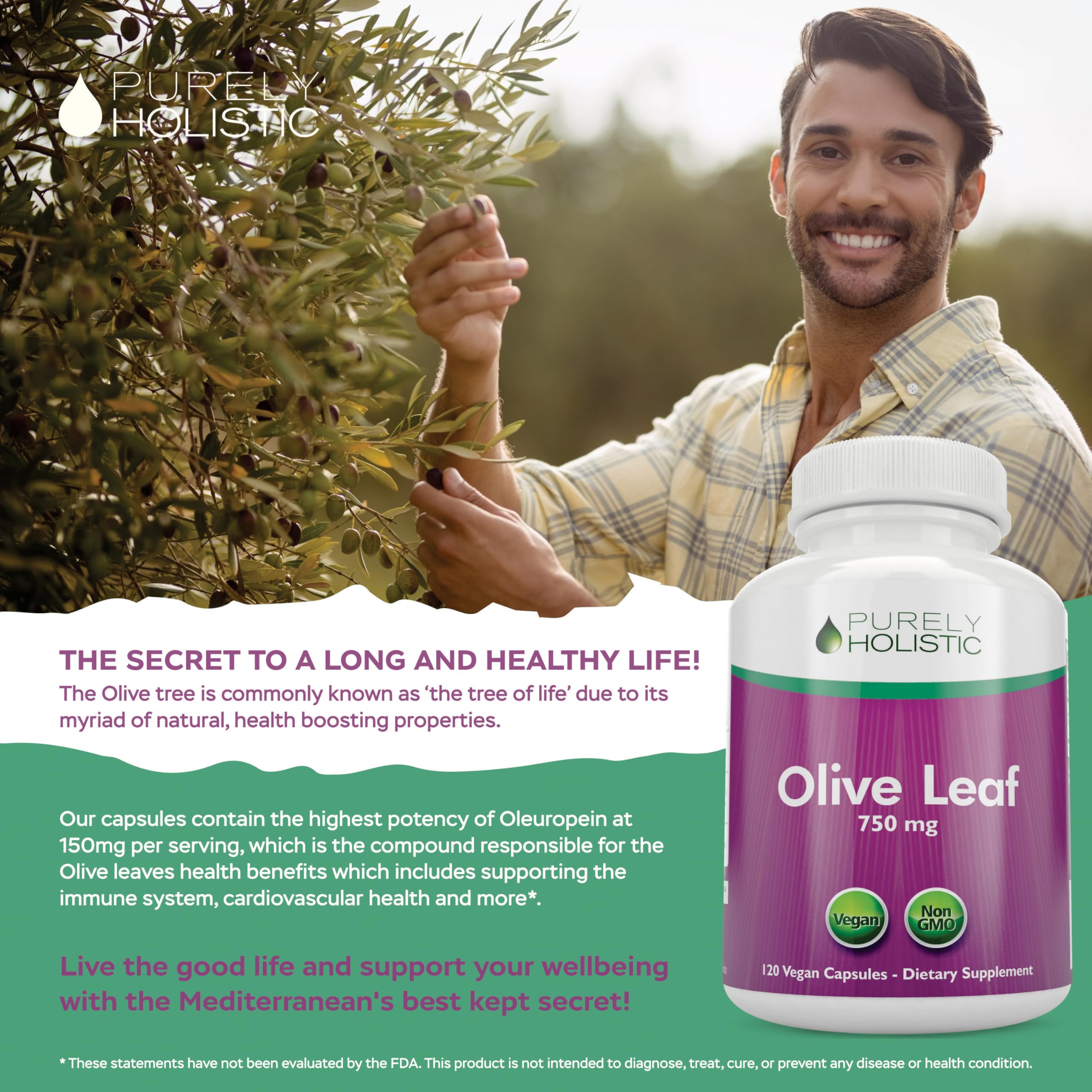 Side view of Purely Holistic Olive Leaf Extract Capsules