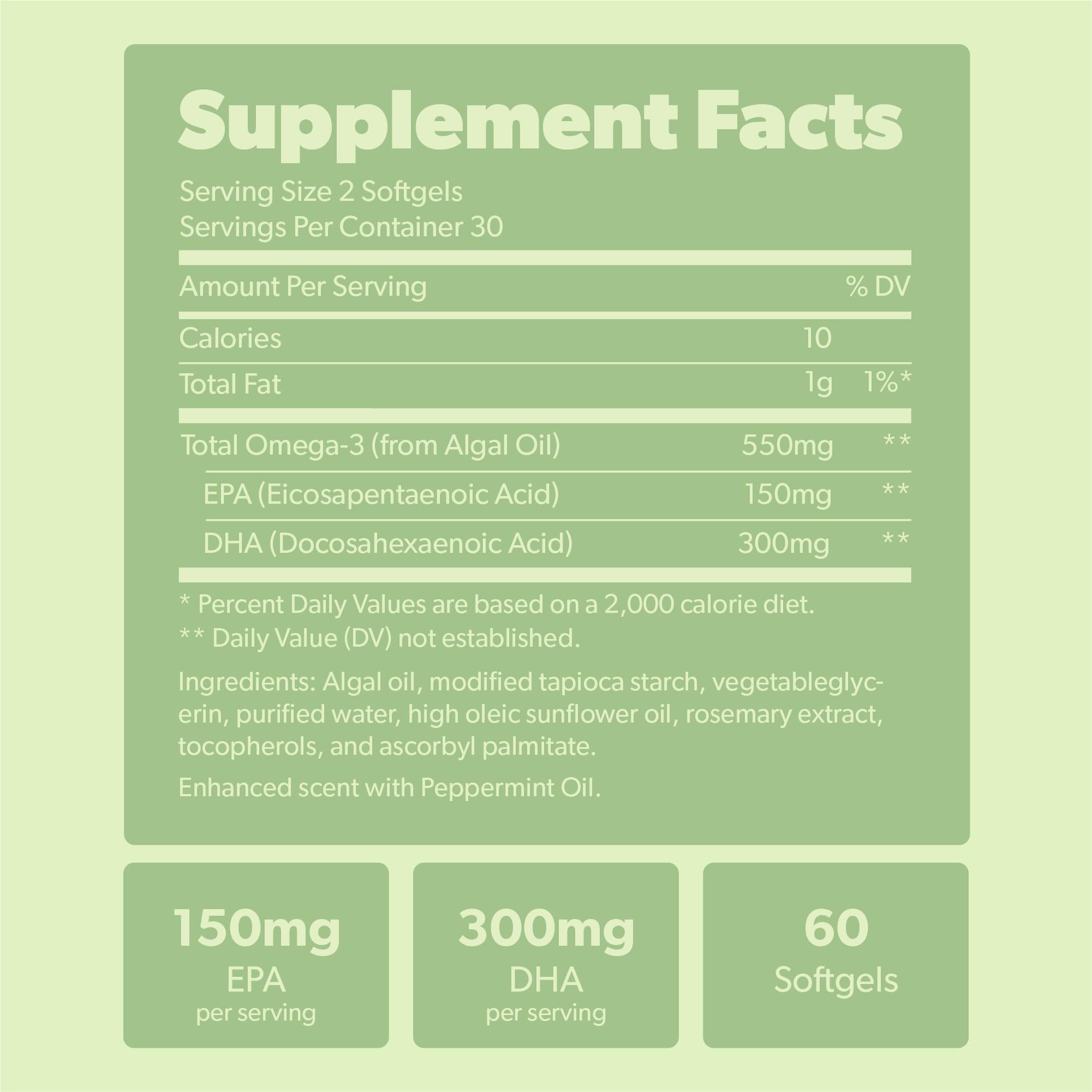 Side view of Sapling Vegan Omega-3 Algal Oil Supplement bottle