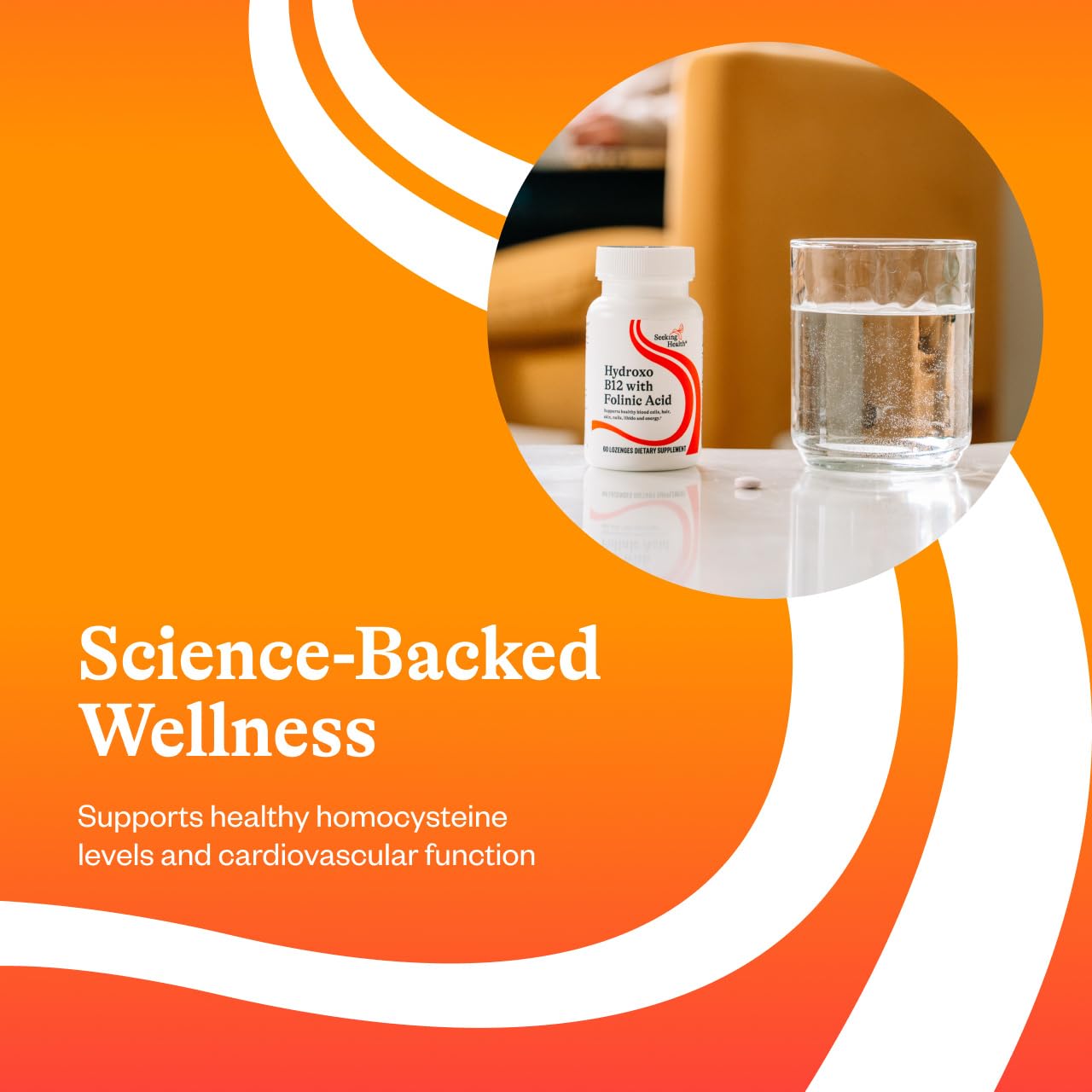 Side view of Seeking Health B12 Lozenges with ingredients list