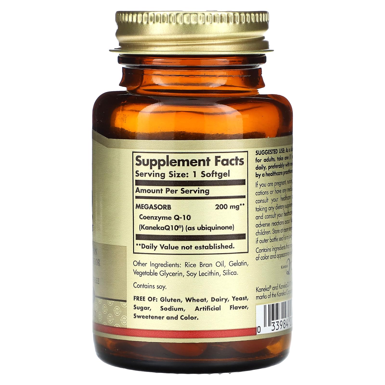 Side view of Solgar Megasorb CoQ-10 bottle