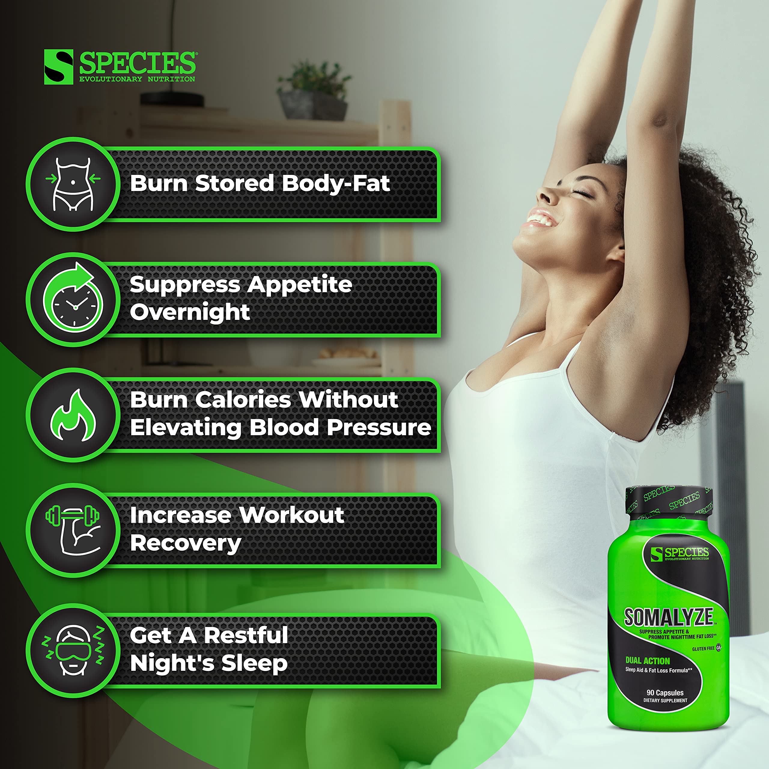 Side view of Species Nutrition SOMALYZE bottle