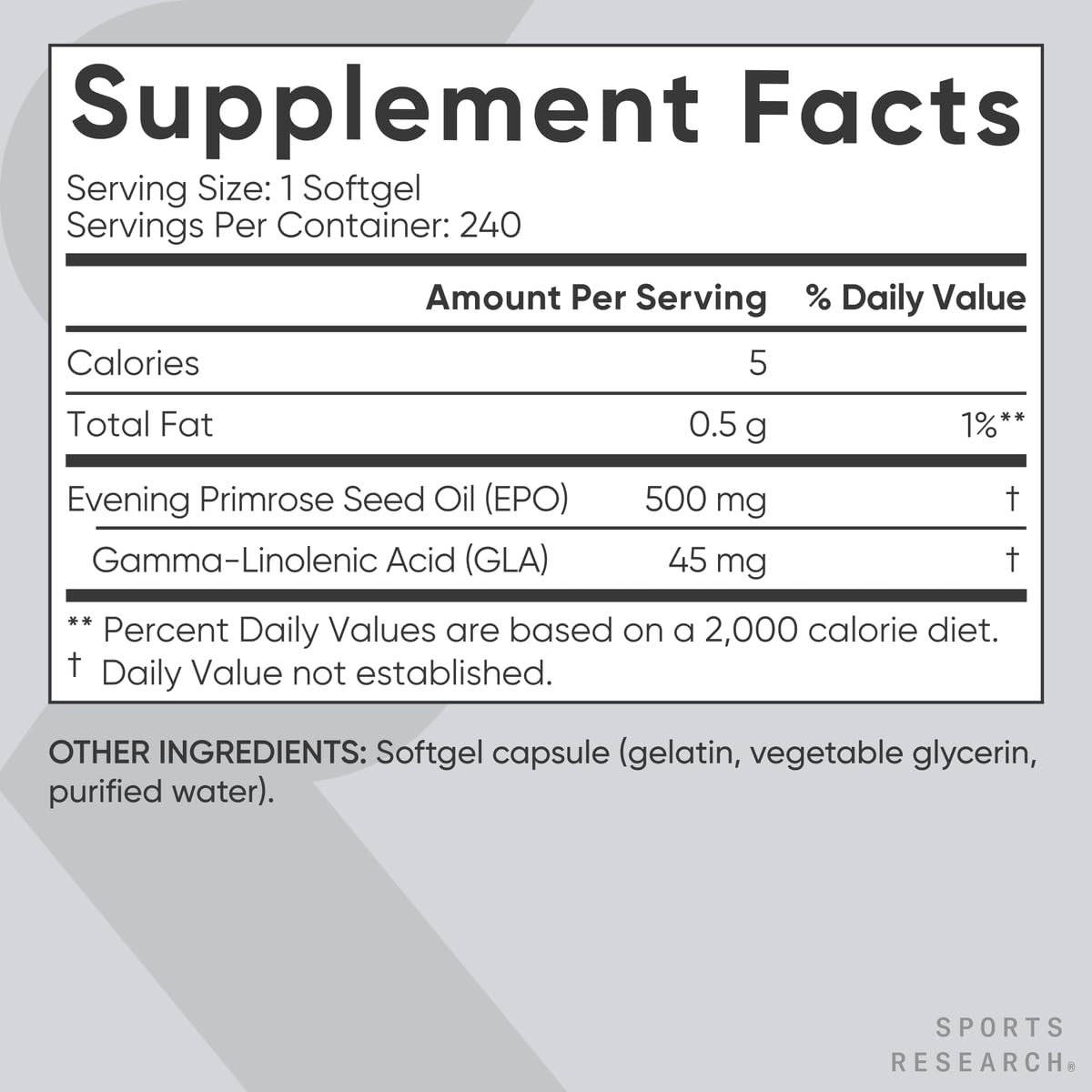 Side view of Sports Research Evening Primrose Oil 1300mg mini softgels bottle