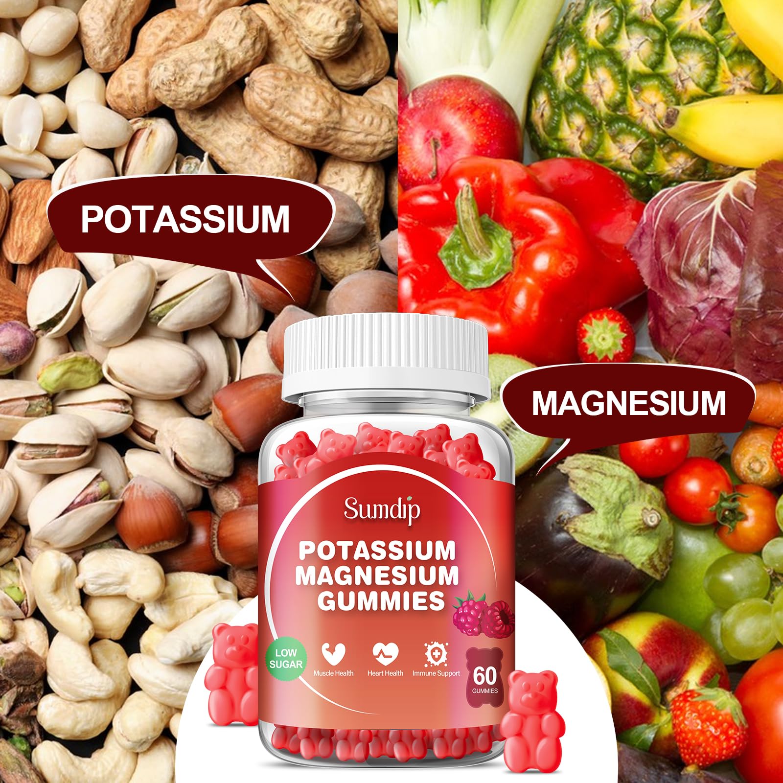 Side view of SumDIP Potassium Magnesium Gummies bottle