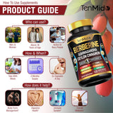 Side view of Tenmido Berberine Supplement bottle showing ingredients