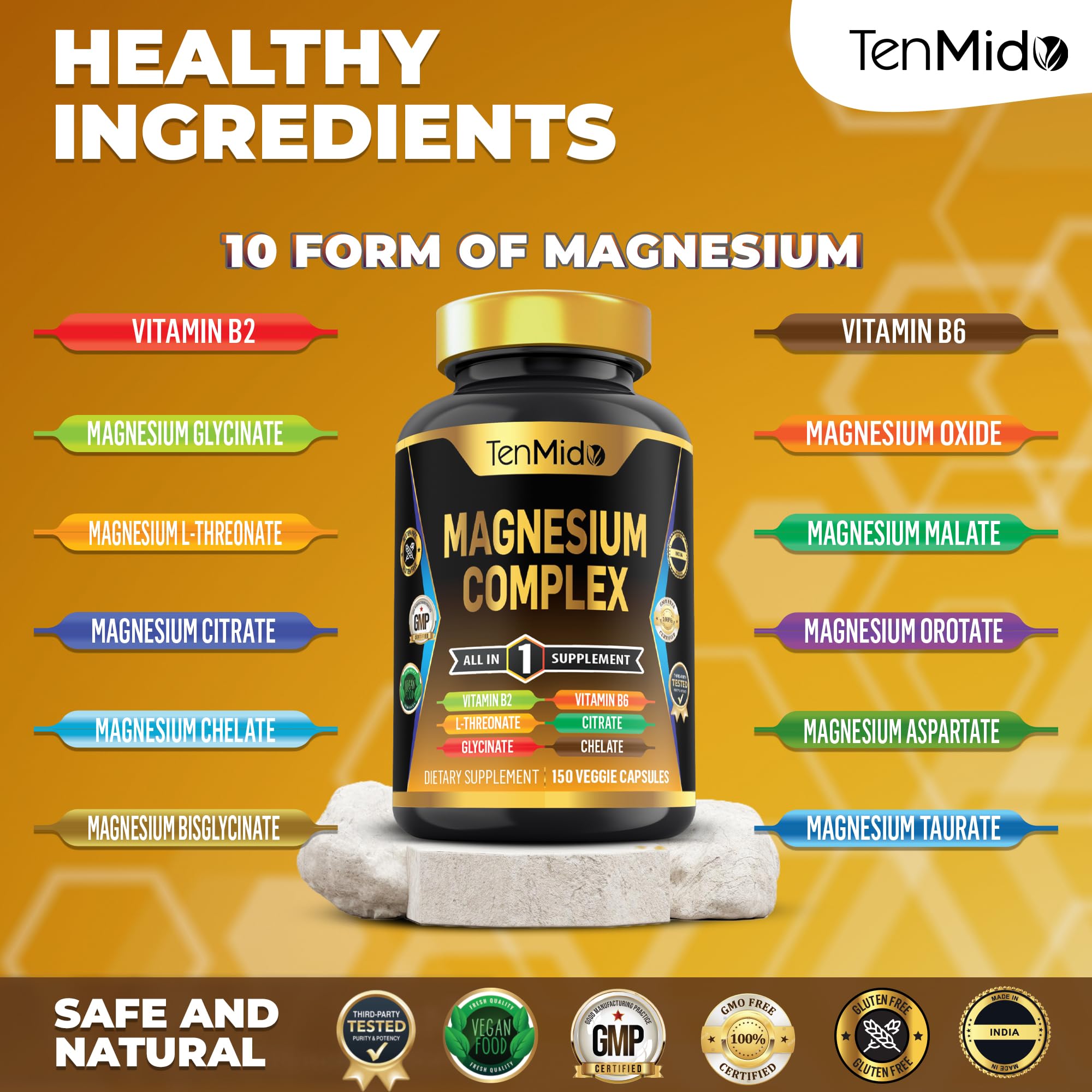 Side view of Tenmido Magnesium Complex bottle