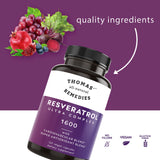 Side view of Thomas' Resveratrol Plus bottle with 60 capsules