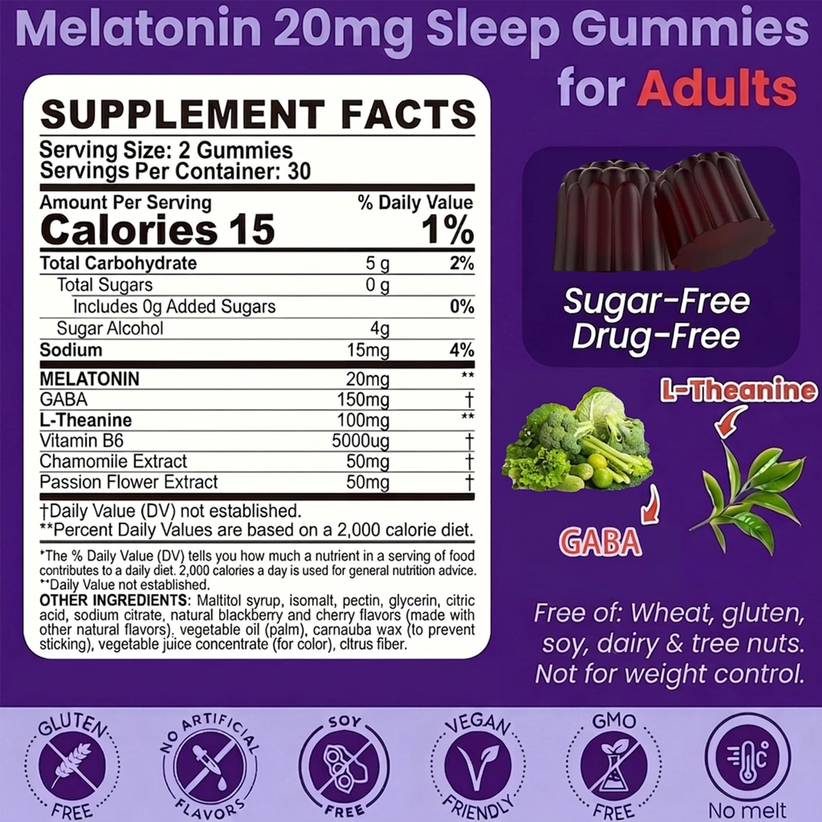 Side view of Verdigoris Melatonin Gummies bottle with 60 gummies