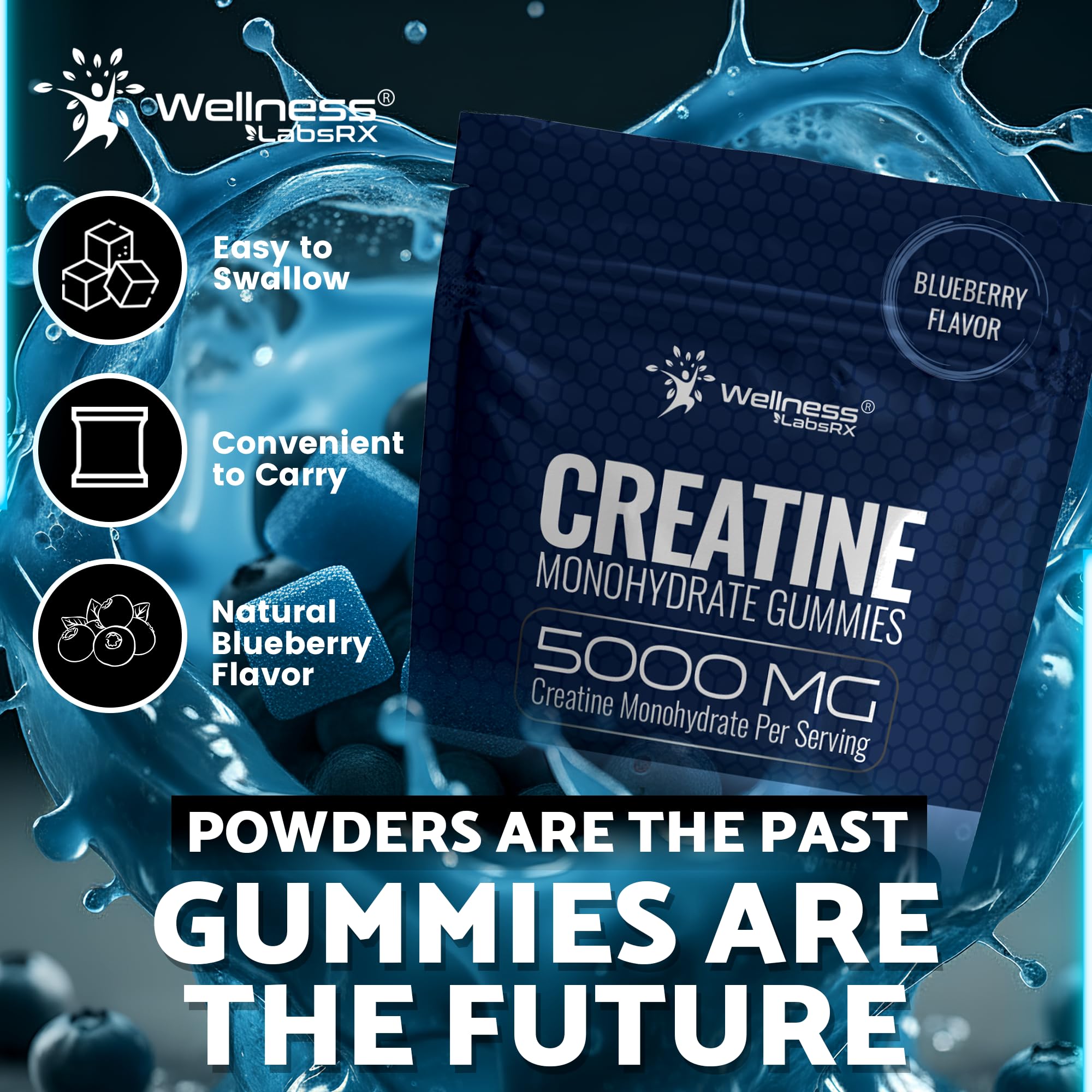 Side view of WELLNESS LABSRX Creatine Gummies bottle