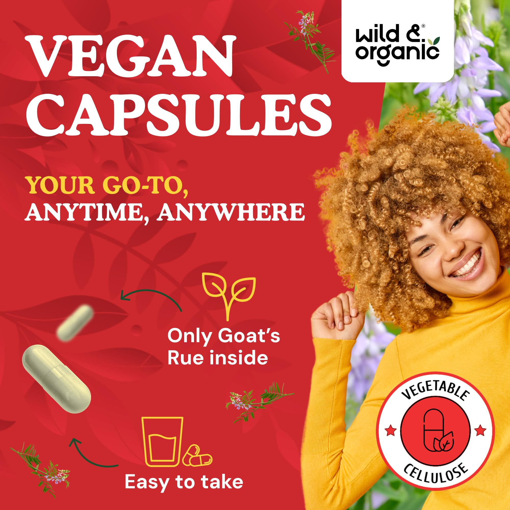 Side view of Wild & Organic Goat's Rue Capsules bottle