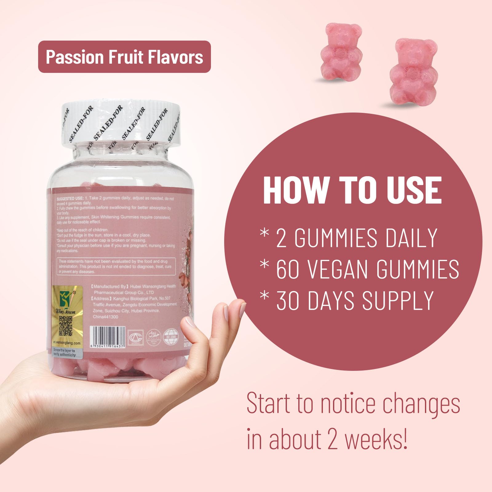 Side view of Wins Town Skin Whitening Gummies bottle