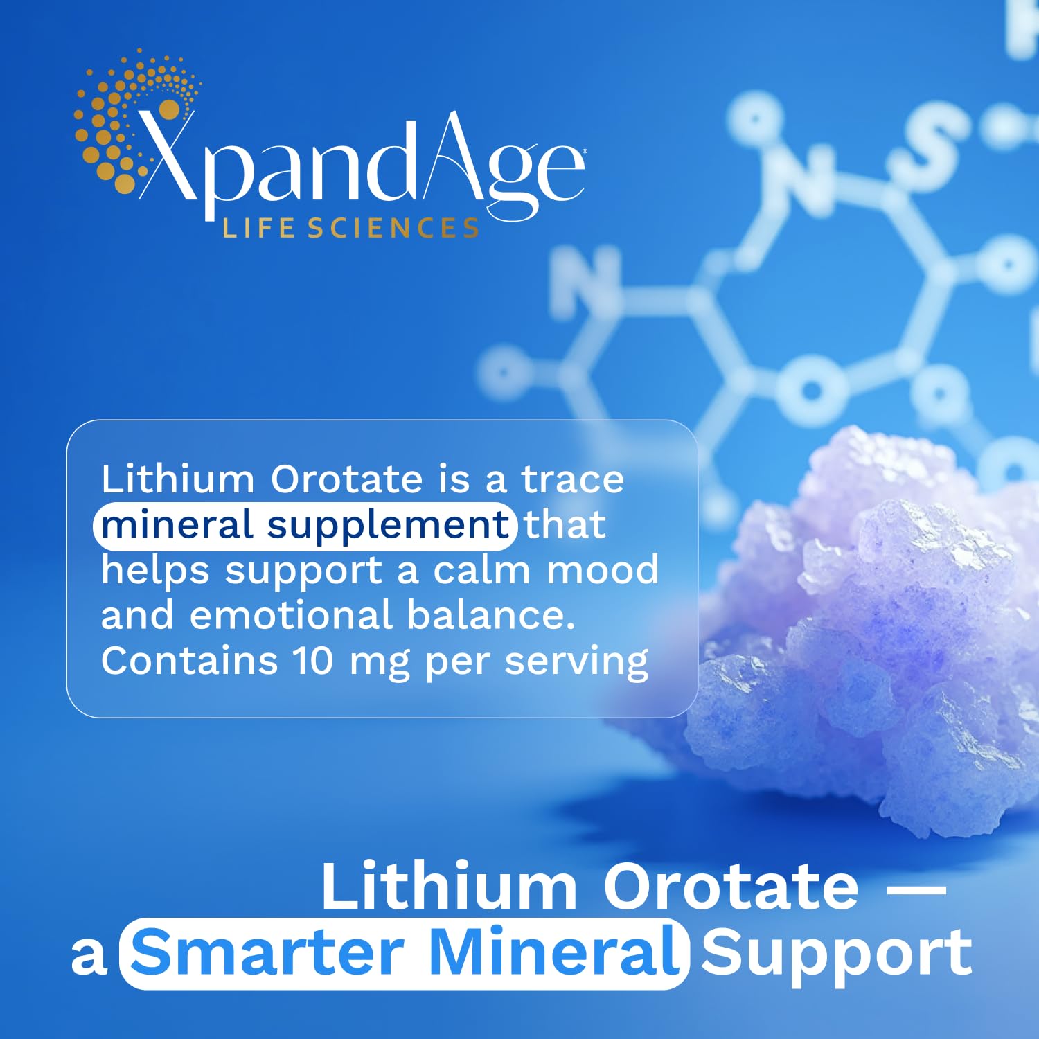 Side view of XpandAge Life Sciences Lithium Orotate magnesium capsules