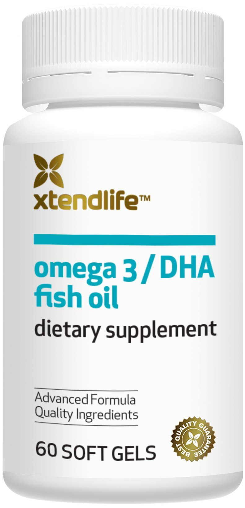 Side view of Xtendlife Omega-3 Fish Oil Softgels in bottle