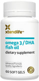 Side view of Xtendlife Omega-3 Fish Oil Softgels in bottle