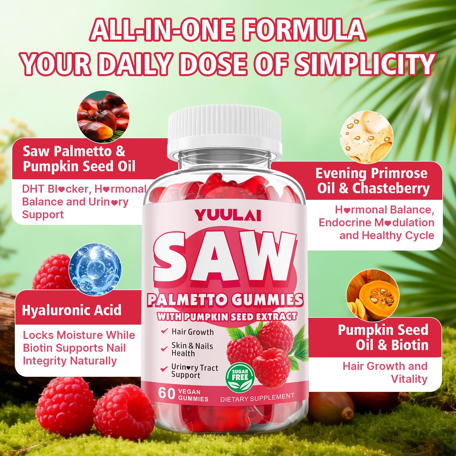 Side view of YUULAI Saw Palmetto Gummies bottle