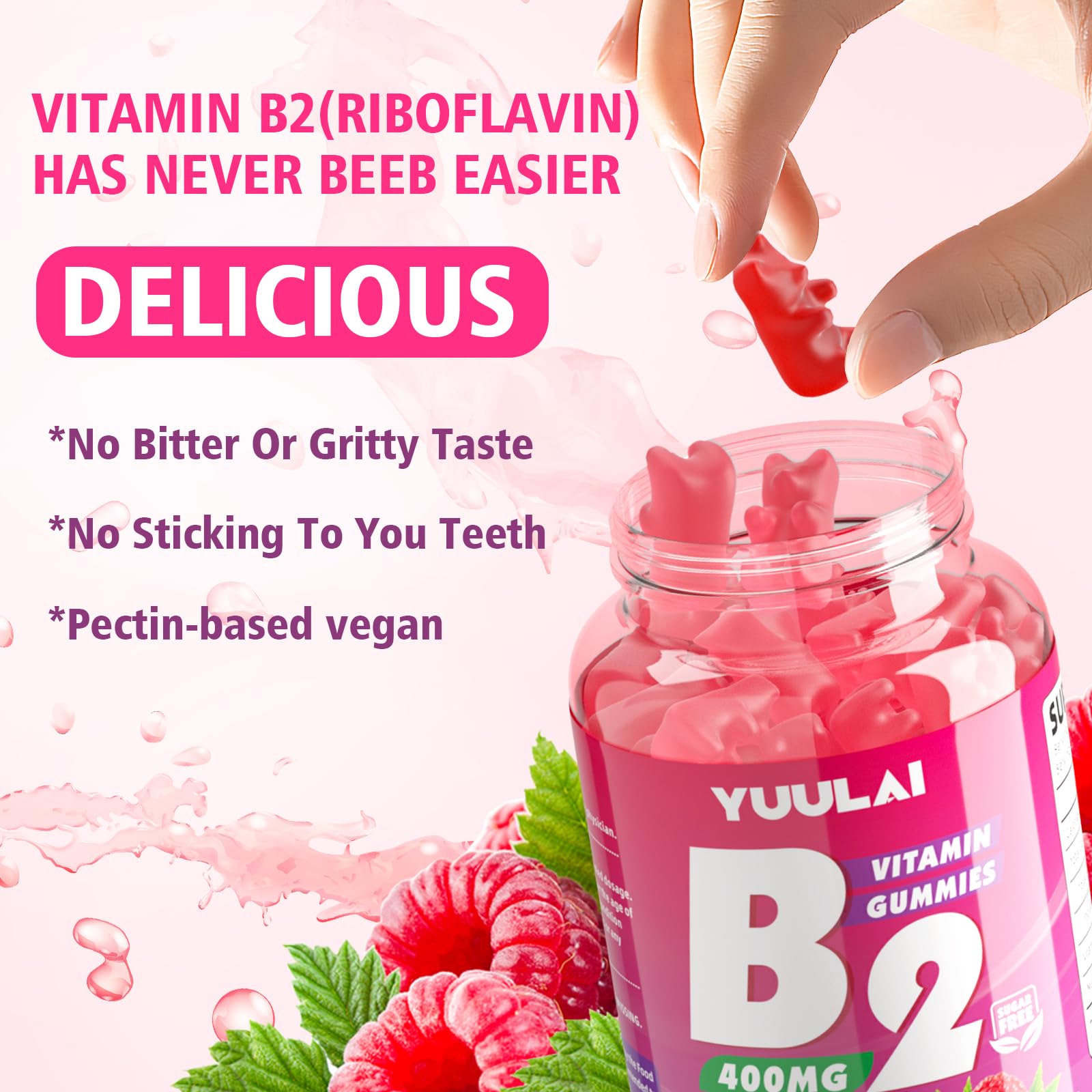 Side view of YUULAI Vitamin B2 Gummies bottle