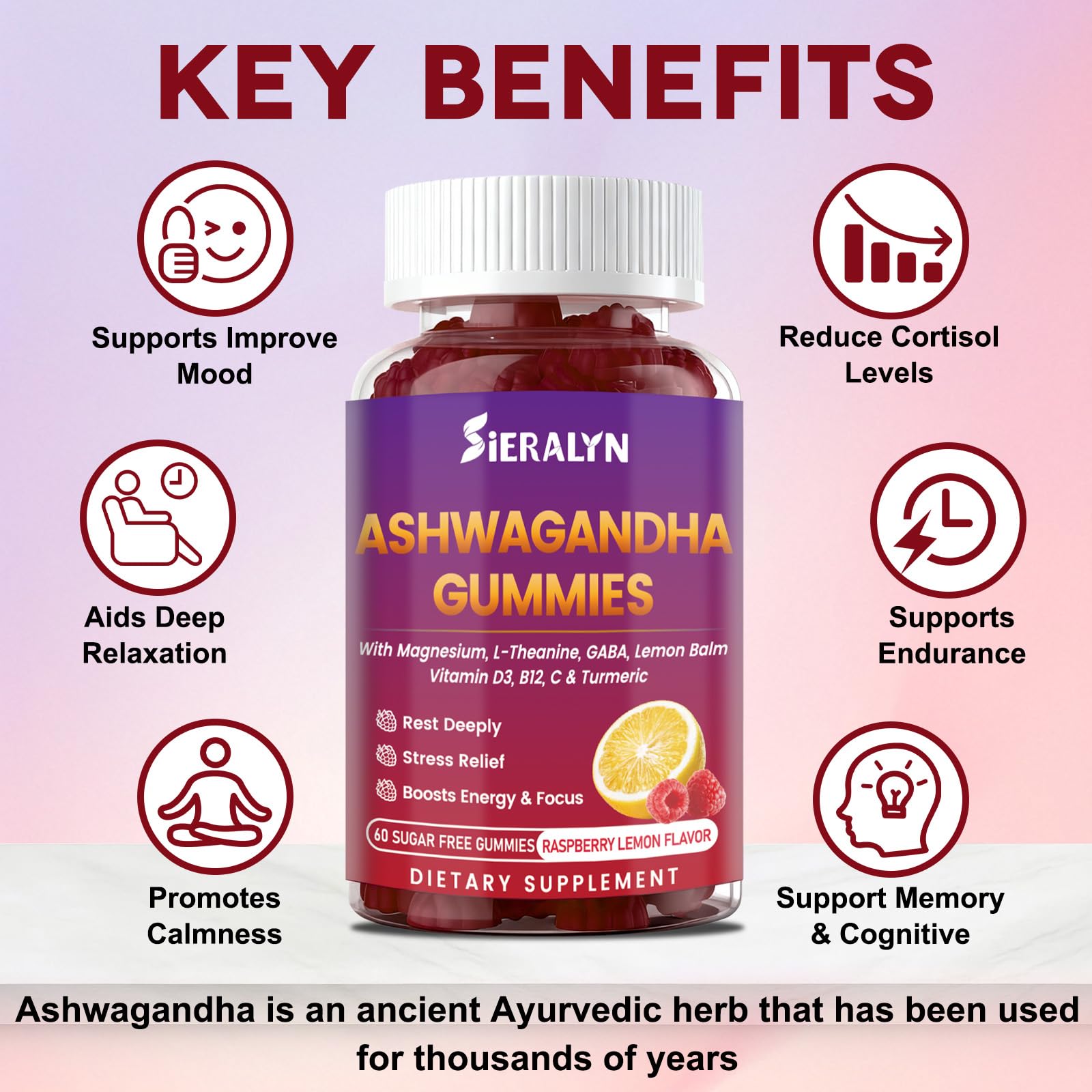 Sieralyn Ashwagandha Gummies ingredients list on packaging