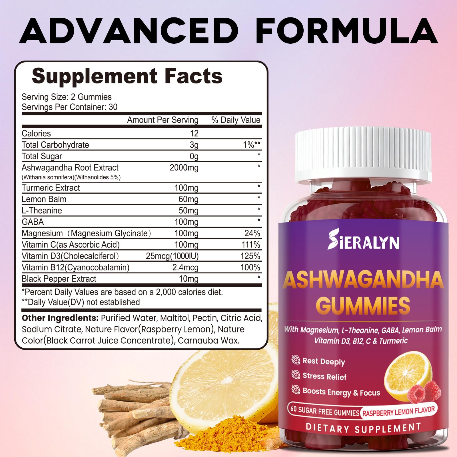 Sieralyn Ashwagandha Gummies two gummies on a white background