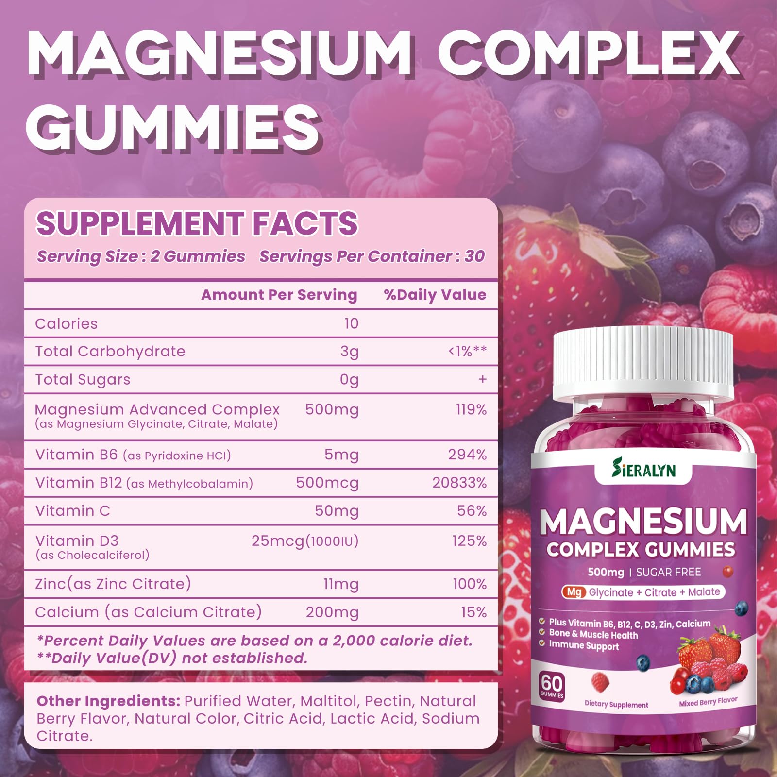 Sieralyn Magnesium Gummies bottle showing 30 servings