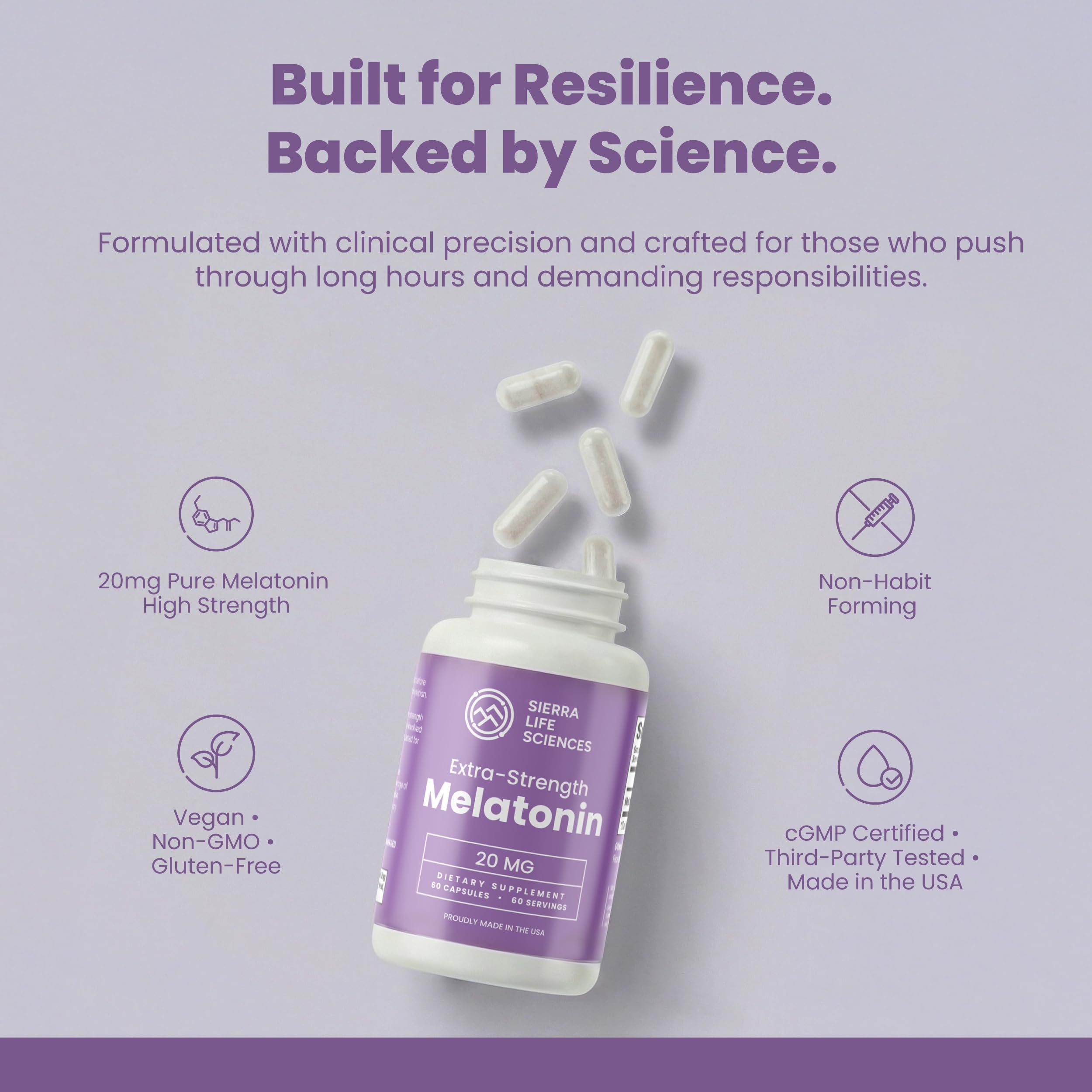 SIERRA LIFE SCIENCES Melatonin 20mg capsule in hand