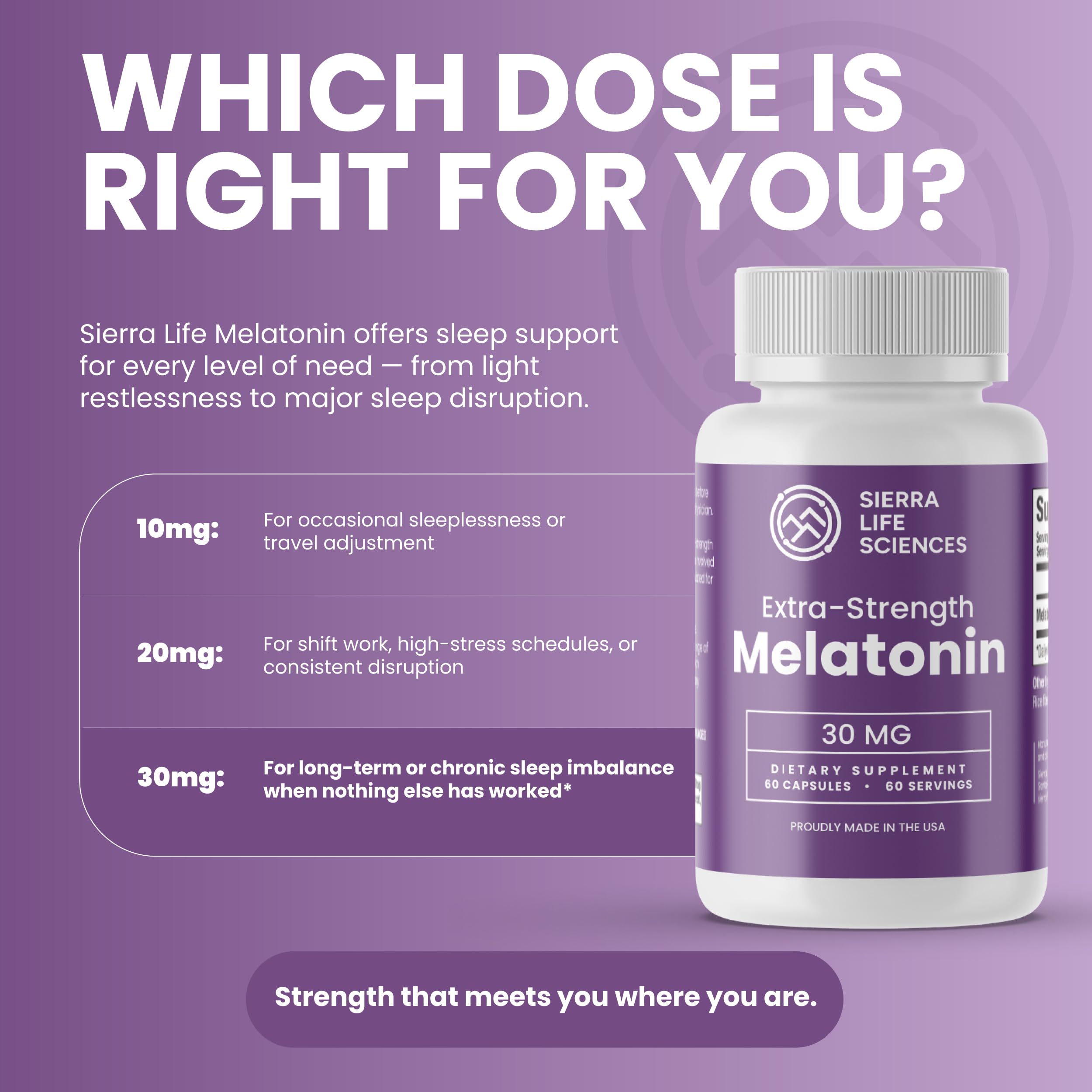 SIERRA LIFE SCIENCES Melatonin 30mg capsules in a hand