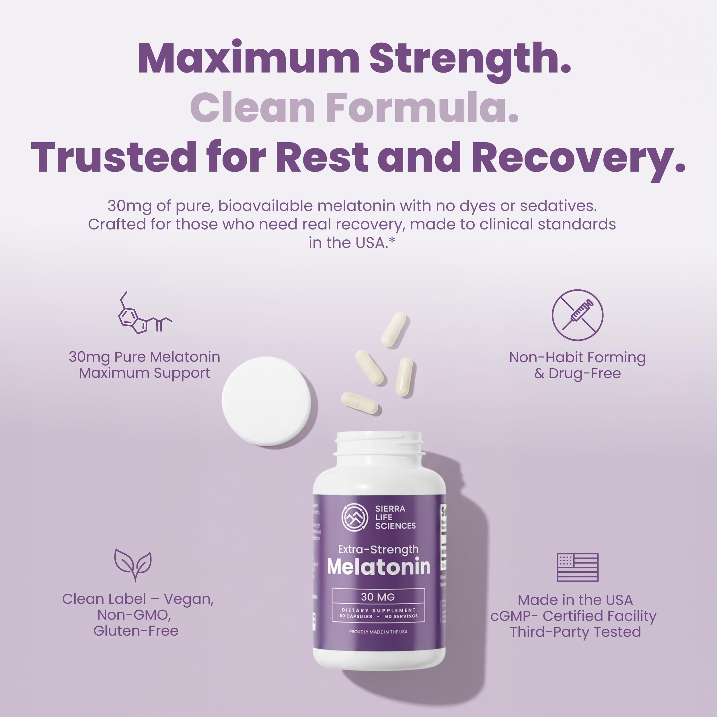 SIERRA LIFE SCIENCES Melatonin 30mg Extra Strength capsule ingredients list