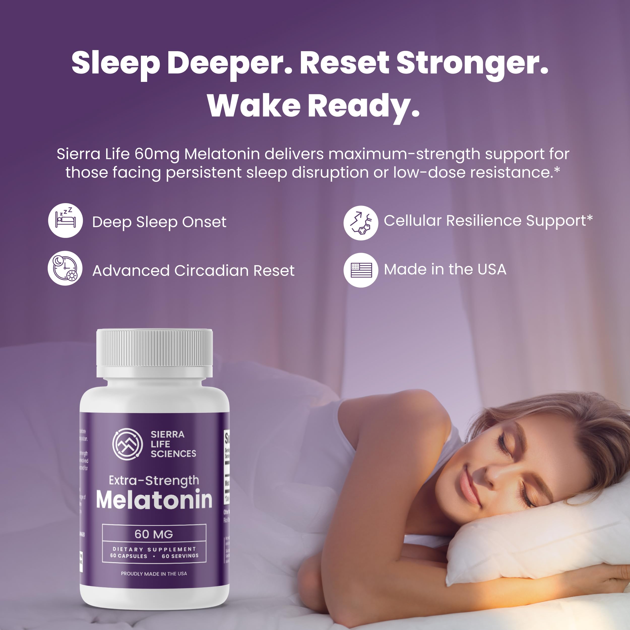 SIERRA LIFE SCIENCES Melatonin 60mg Extra Strength capsules back view