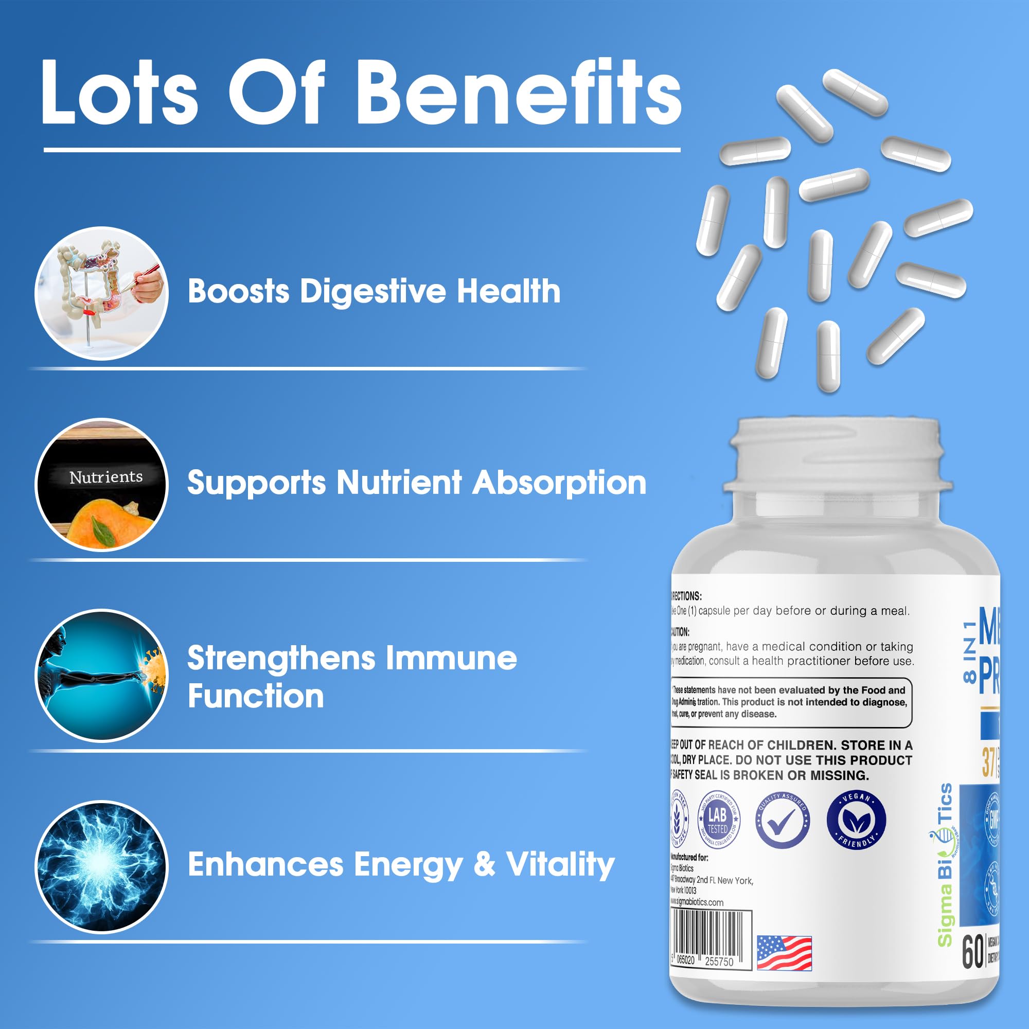 SigmaBiotics Probiotic Supplement displayed with other health products