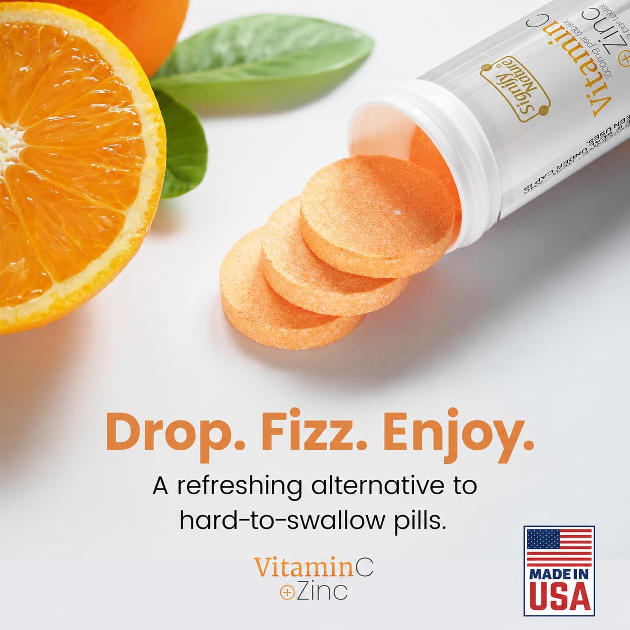 SIGNIFY NATURE Vitamin C 1000mg with Zinc effervescent tablet dissolving in water