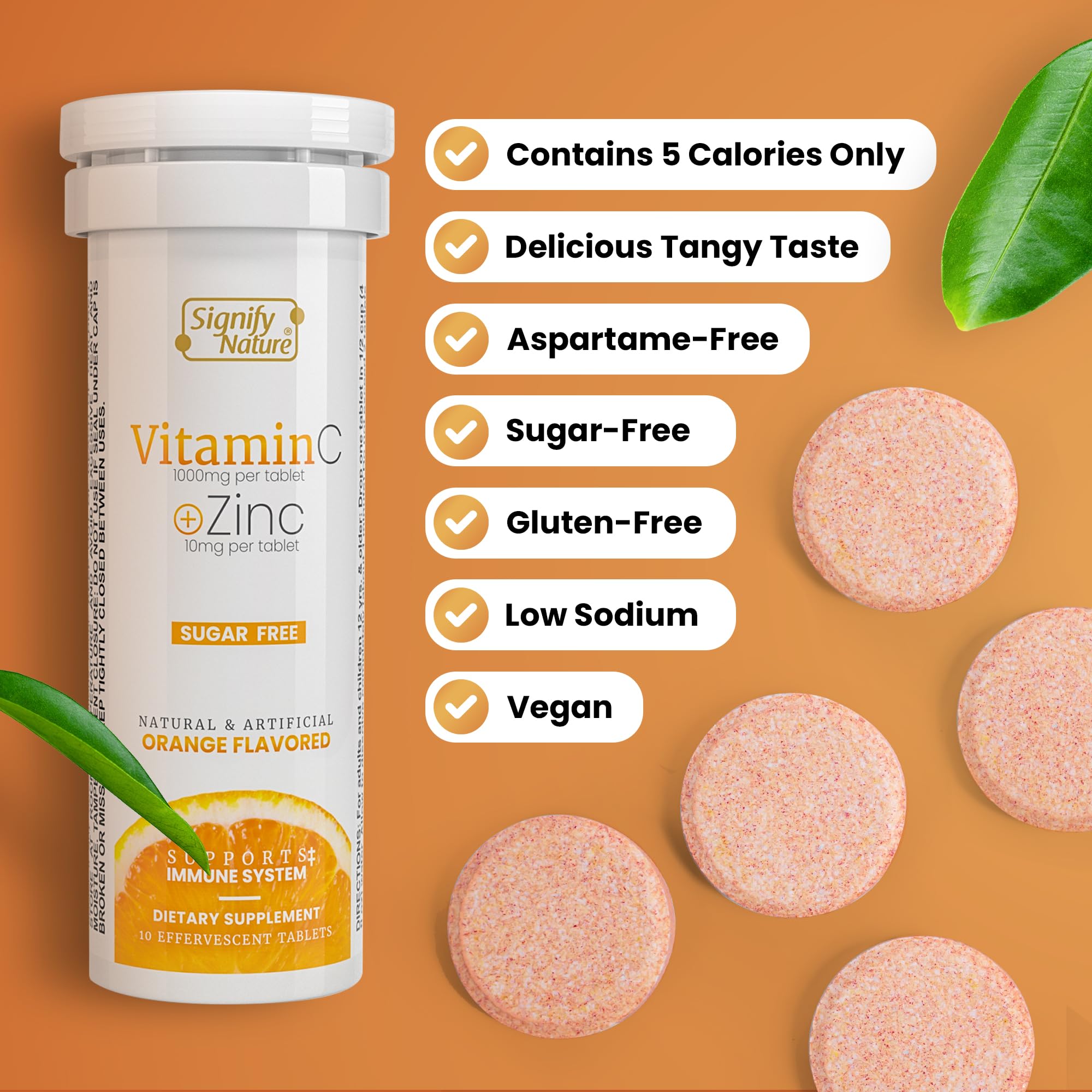 SIGNIFY NATURE Vitamin C 1000mg with Zinc tablet close-up